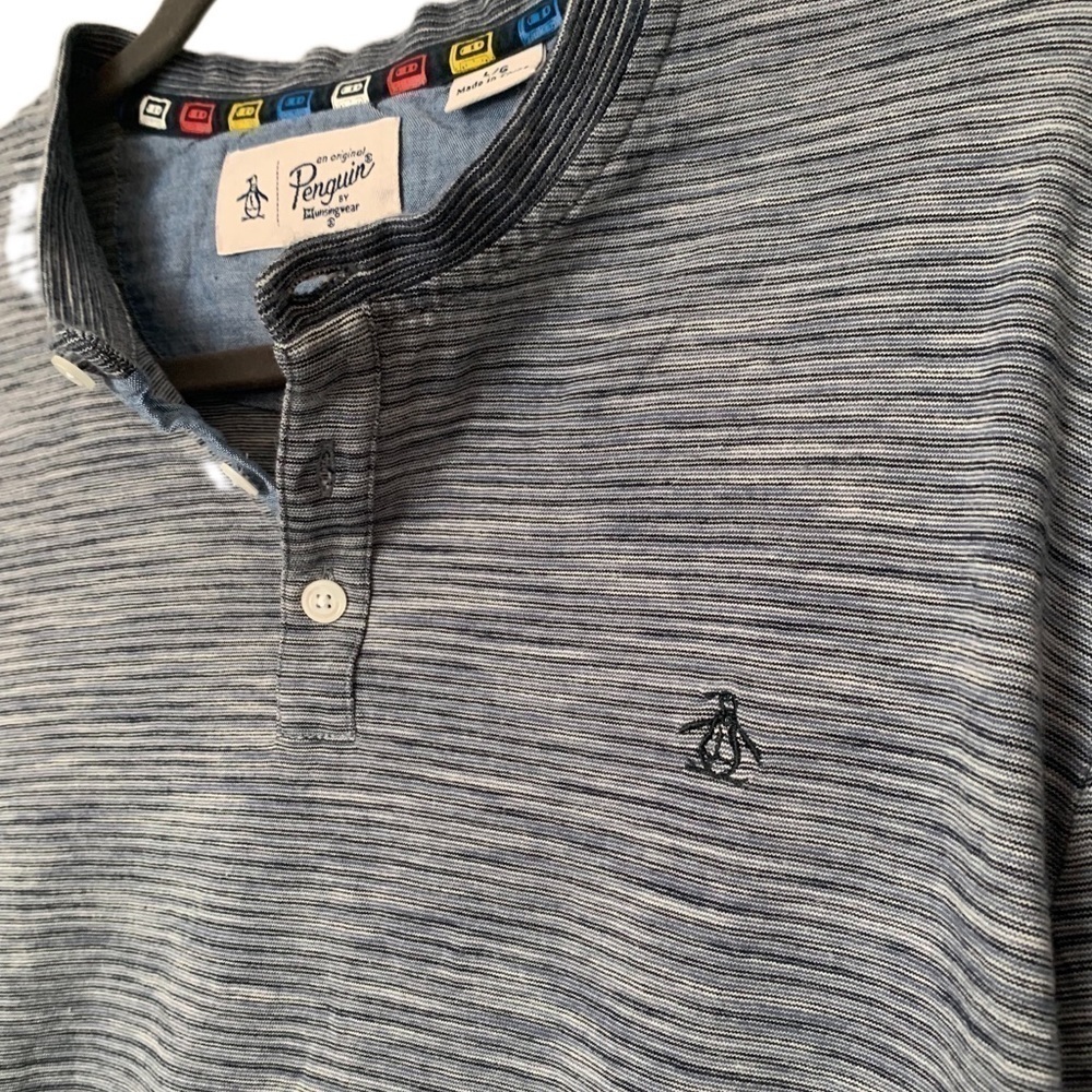 Original Penguin Mens Henley Raglan Long Sleeve Button Shirt Sweater Gray Blue - Picture 3 of 10
